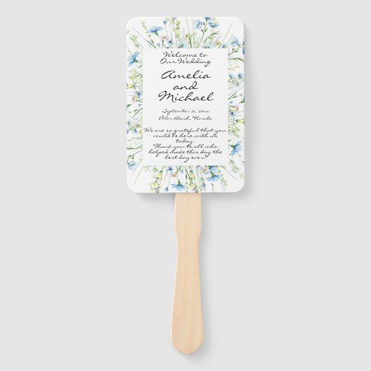 Hochzeitsprogramm "Watercolor Blue Wildblumen" Fächer (Vorderseite)