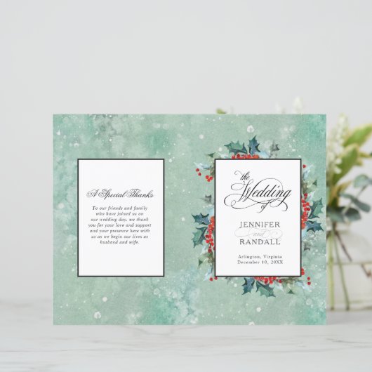 Hochzeitsprogramm "Watercolor Holly and Berrie Fol (Stehend Vorderseite)