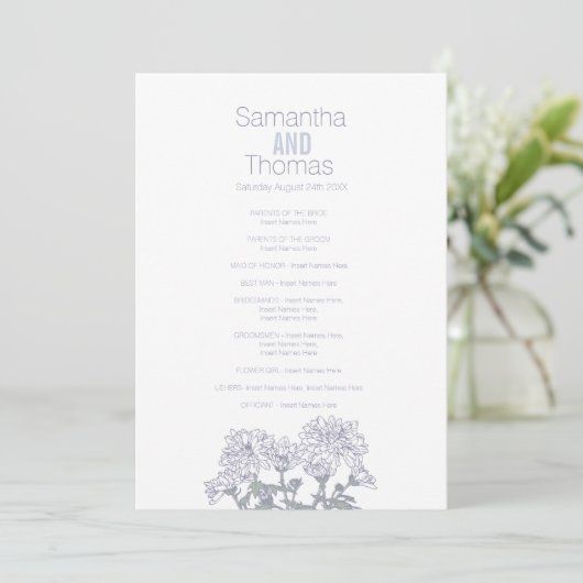 Hochzeitsprogramm Weißer Grau Chrysanthemum Programm (Stehend Vorderseite)