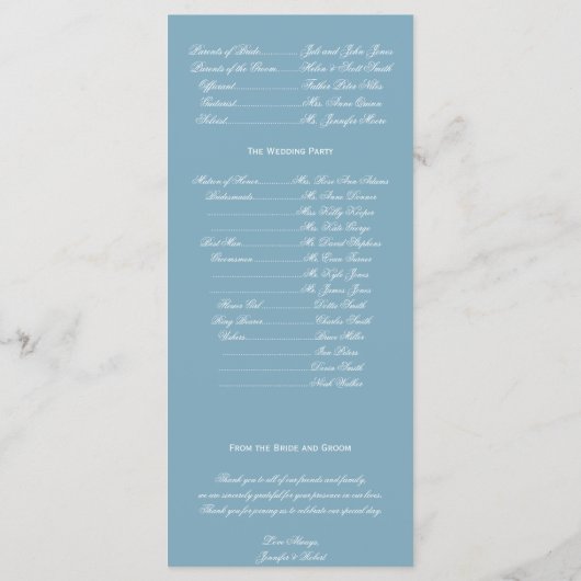 Hochzeitsprogramm "Winter Blue White Snowflakes" Programm (Rückseite)
