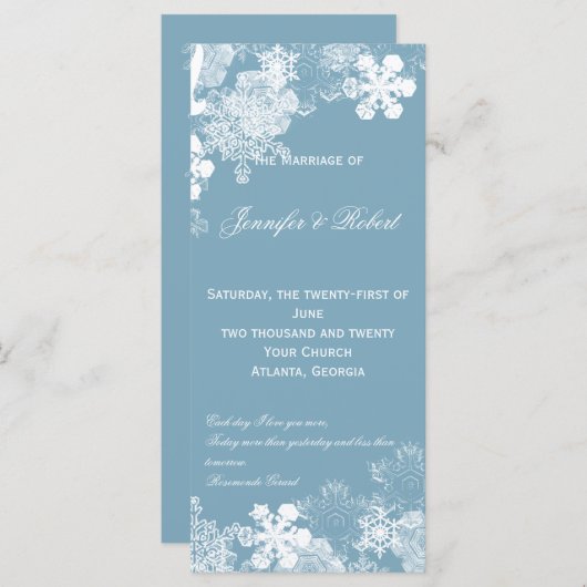 Hochzeitsprogramm "Winter Blue White Snowflakes" Programm (Vorne/Hinten)