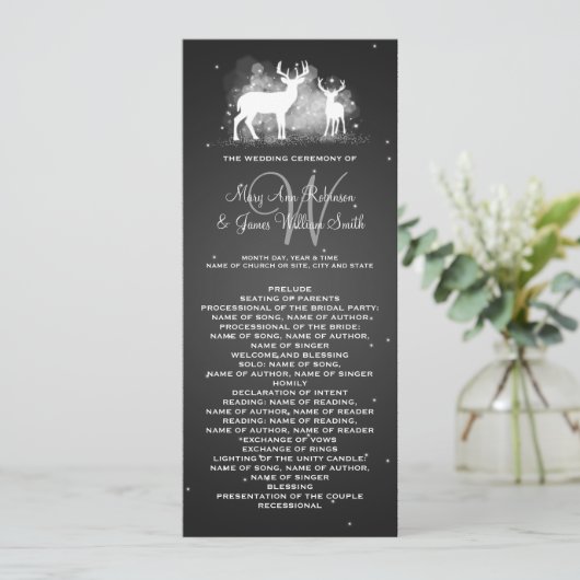 Hochzeitsprogramm Winter Deer Sparkle Black Programm (Stehend Vorderseite)