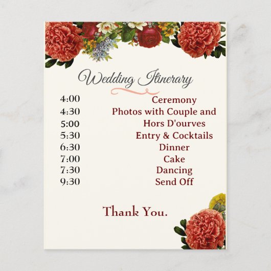 Hochzeitsprogramm, Zeitplan, BOHO Floral Retro (Vorderseite)