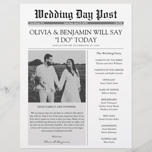 Hochzeitsprogramm Zeitung Zeitleiste Flyer (Vorne)