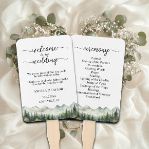 Hochzeitsprogramm Zeremonie Berge Kiefern Fächer