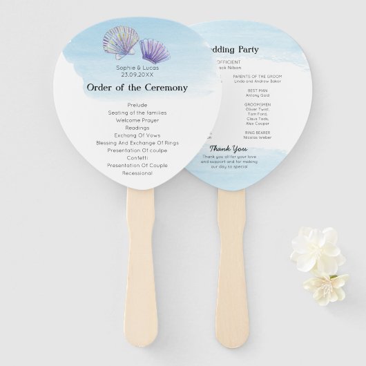 Hochzeitsprogramm zum Thema Blaues Meer Fächer (Vorne und Hinten)