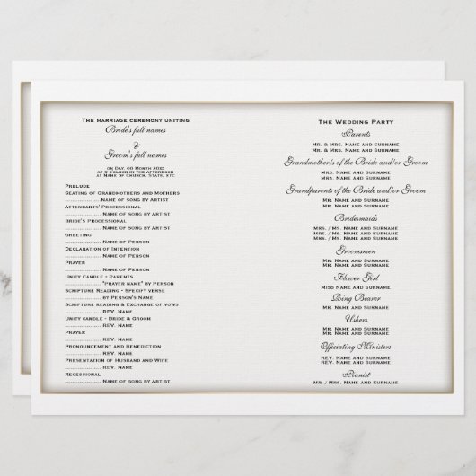 Hochzeitsprogramm (zwei) (Vorne/Hinten)