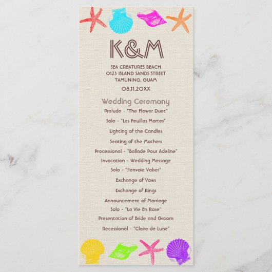 Hochzeitsprogramme am Strand Programm (Vorderseite)