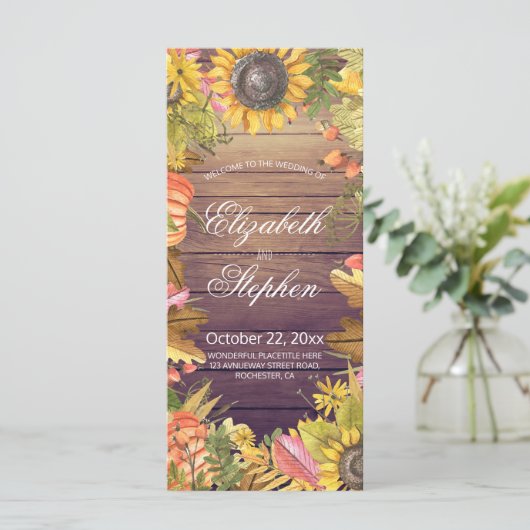 Hochzeitsprogramme Autumn Maple Blätter Pumpkins W Programm (Stehend Vorderseite)