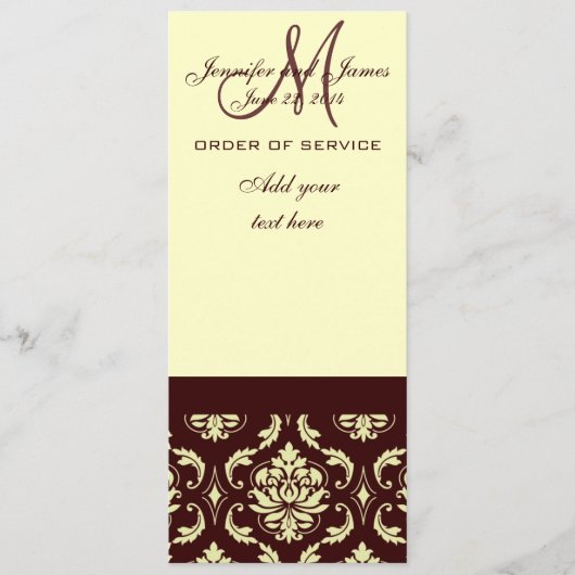 Hochzeitsprogramme Brown Cream Damask Programm (Vorderseite)