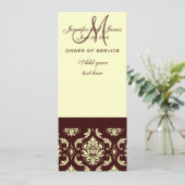 Hochzeitsprogramme Brown Cream Damask Programm (Stehend Vorderseite)