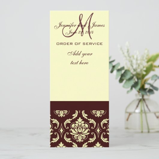 Hochzeitsprogramme Brown Cream Damask Programm (Stehend Vorderseite)