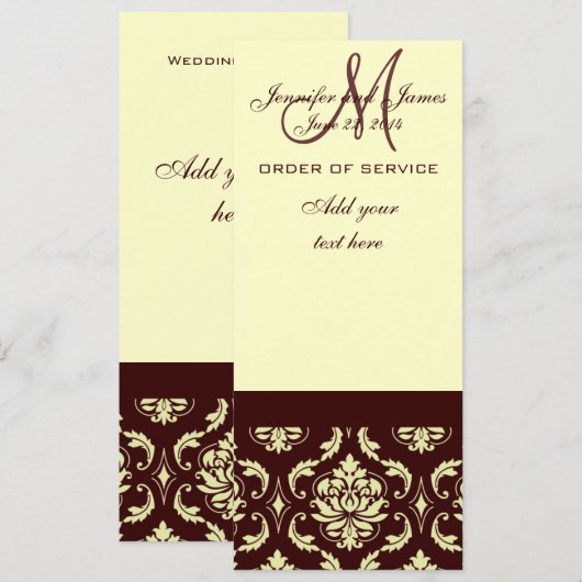 Hochzeitsprogramme Brown Cream Damask Programm (Vorne/Hinten)