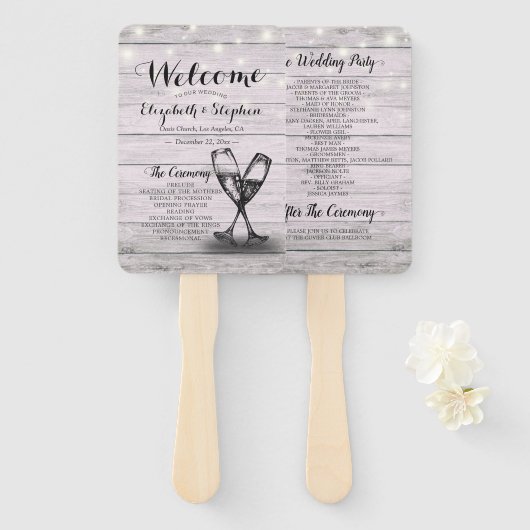 Hochzeitsprogramme Champagner Glass Rustikales Hol Fächer (Vorne und Hinten)