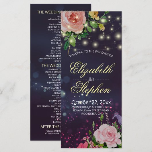 Hochzeitsprogramme Chic florale Lila String Lights Programm (Vorne/Hinten)