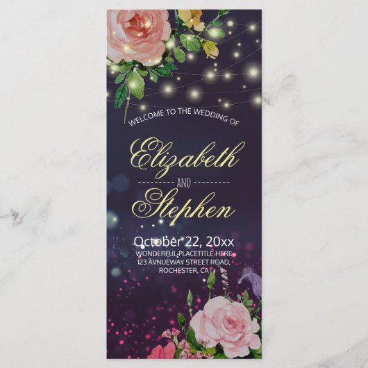 Hochzeitsprogramme Chic florale Lila String Lights Programm (Vorderseite)