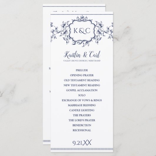 Hochzeitsprogramme - Elegante Blaue Reben Programm (Vorne/Hinten)