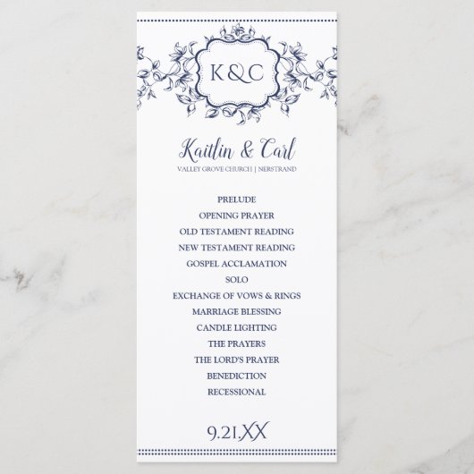 Hochzeitsprogramme - Elegante marine blaue Reben Programm (Vorderseite)