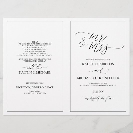 Hochzeitsprogramme Elegante Skinny Calligraphy Bla (Vorderseite)