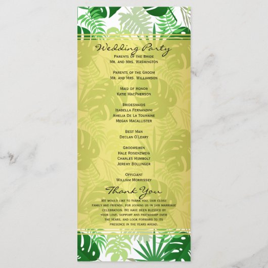 Hochzeitsprogramme | Exotische tropische Blätter Programm (Rückseite)