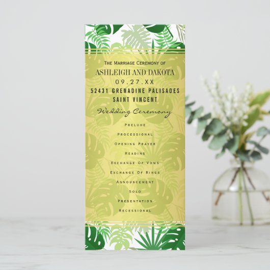 Hochzeitsprogramme | Exotische tropische Blätter Programm (Stehend Vorderseite)