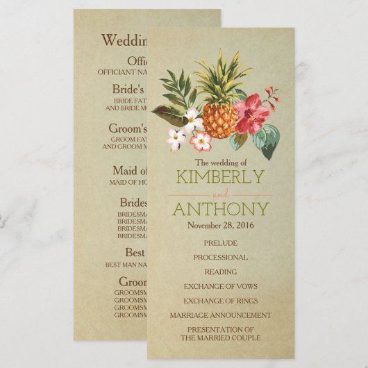 Hochzeitsprogramme für Ananas Programm (Vorne/Hinten)