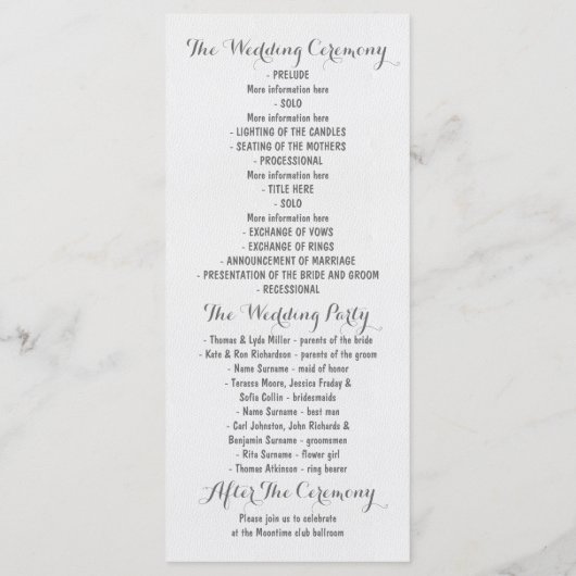 Hochzeitsprogramme für Anker Programm (Rückseite)