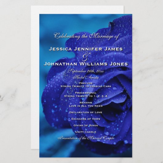 Hochzeitsprogramme für Blaue Rose (Vorne/Hinten)