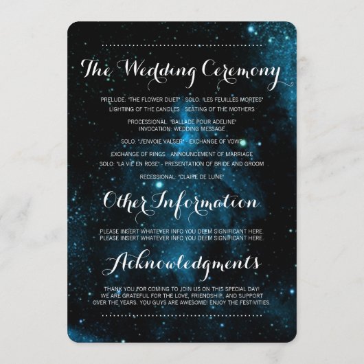 Hochzeitsprogramme für Blaugalaxie Programm (Rückseite)