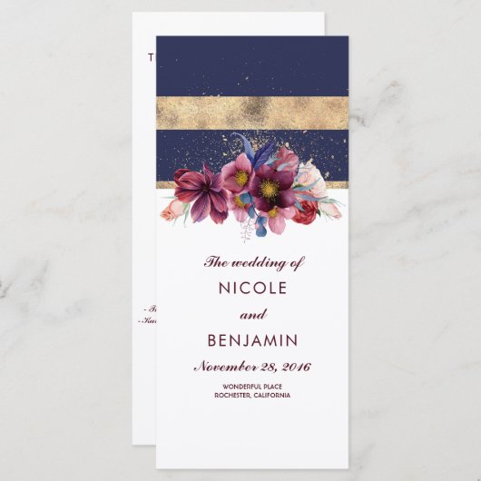 Hochzeitsprogramme für die Burgunder Marine und Go Programm (Vorne/Hinten)