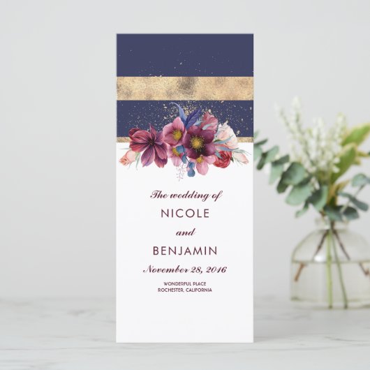 Hochzeitsprogramme für die Burgunder Marine und Go Programm (Stehend Vorderseite)