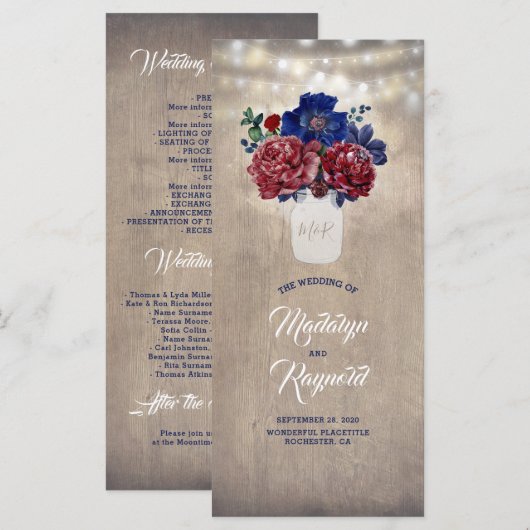 Hochzeitsprogramme für die Marine und Burgund Programm (Vorne/Hinten)