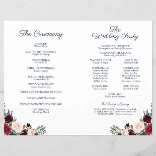 Hochzeitsprogramme für die Rustikale Marine und Ma (Hinten)