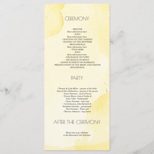 Hochzeitsprogramme für dumpfes Blau und Gelb Programm (Rückseite)