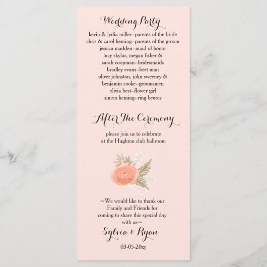 Hochzeitsprogramme für Elfenbein Programm (Rückseite)