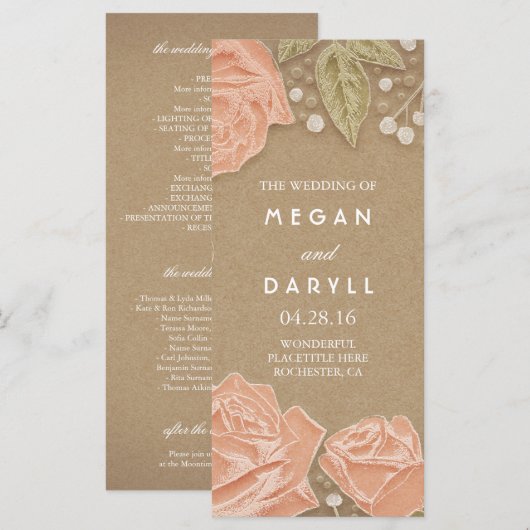 Hochzeitsprogramme für Gipskraut und Rosen Programm (Vorne/Hinten)