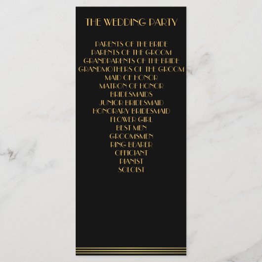 Hochzeitsprogramme für Gold und Black Great Gatsby Programm (Rückseite)