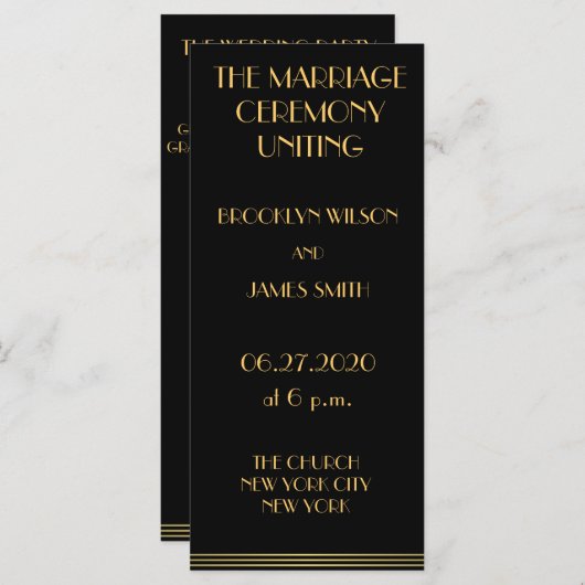 Hochzeitsprogramme für Gold und Black Great Gatsby Programm (Vorne/Hinten)