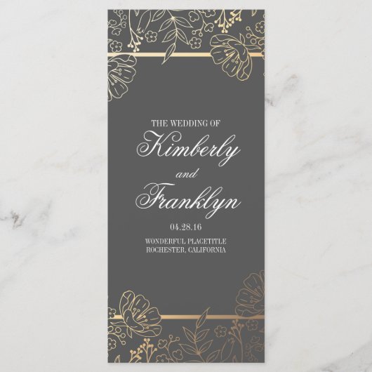 Hochzeitsprogramme für Gold und Grau Vintag Programm (Vorderseite)