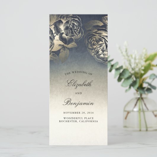 Hochzeitsprogramme für Gold und Navy Programm (Stehend Vorderseite)