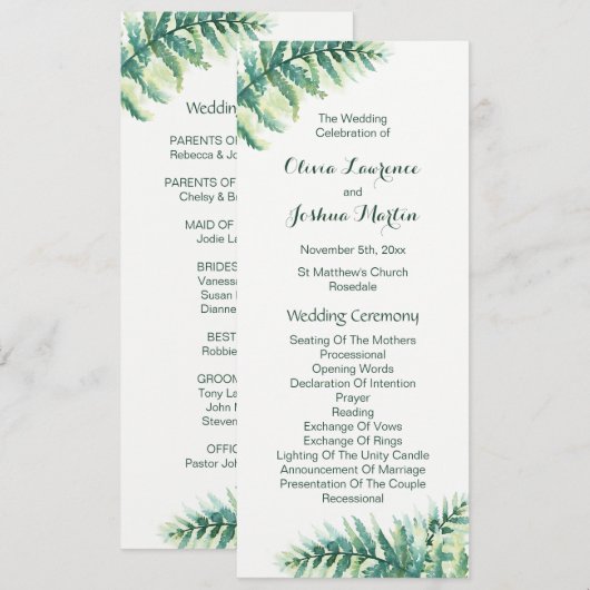 Hochzeitsprogramme für grüne Wasserfarben Programm (Vorne/Hinten)