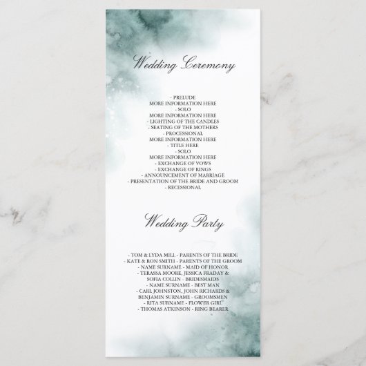 Hochzeitsprogramme für Grünpflanzen und Weiße Blum Programm (Rückseite)