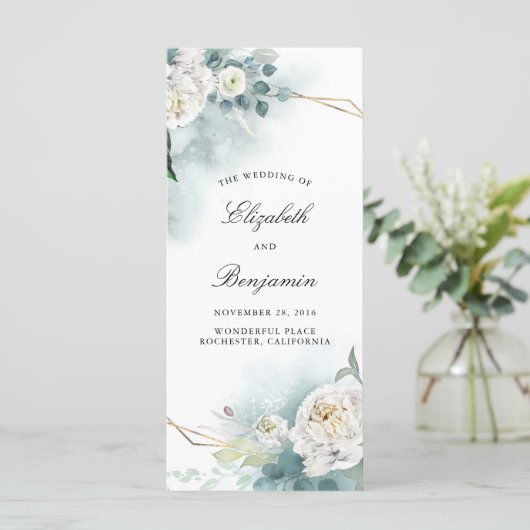 Hochzeitsprogramme für Grünpflanzen und Weiße Blum Programm (Stehend Vorderseite)