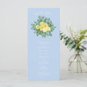 Hochzeitsprogramme für hellgelbe, blass blaue Rose Menükarte (Stehend Vorderseite)