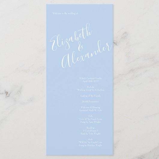 Hochzeitsprogramme für hellgelbe und blassblaue Ro Menükarte (Vorderseite)