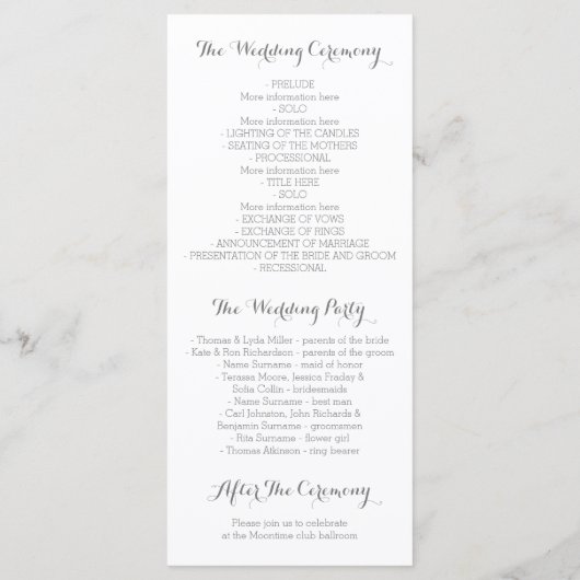 Hochzeitsprogramme für Hirsche Programm (Rückseite)