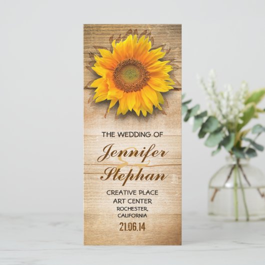 Hochzeitsprogramme für Holz und Sonnenblumen Programm (Stehend Vorderseite)