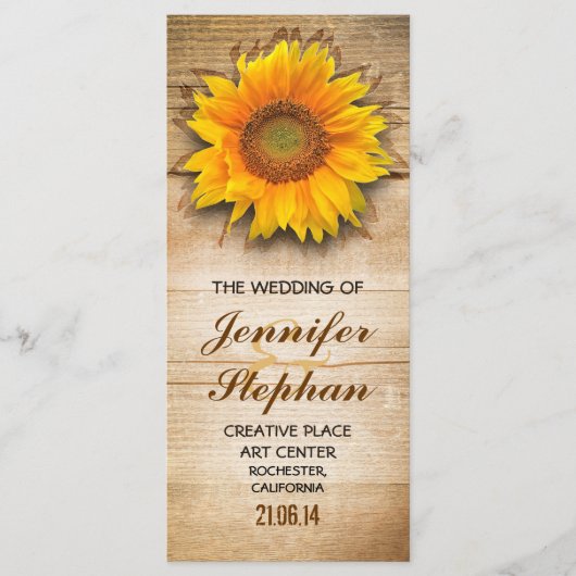 Hochzeitsprogramme für Holz und Sonnenblumen Programm (Vorderseite)