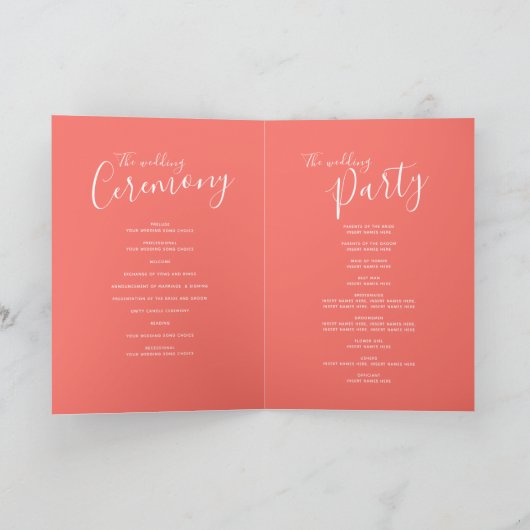 Hochzeitsprogramme für Korallen Programm (Innenseite)