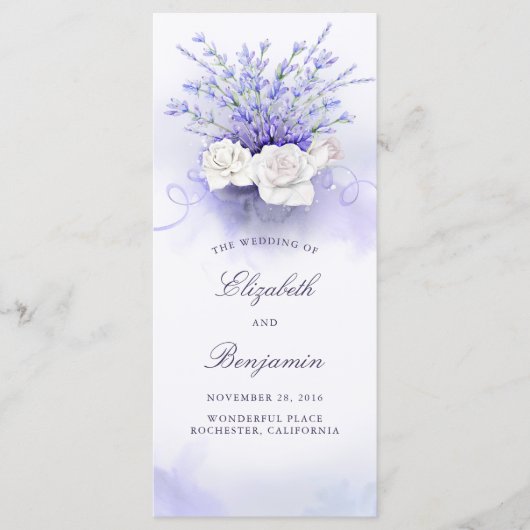 Hochzeitsprogramme für Lavendel und Weiße Rosen Programm (Vorderseite)